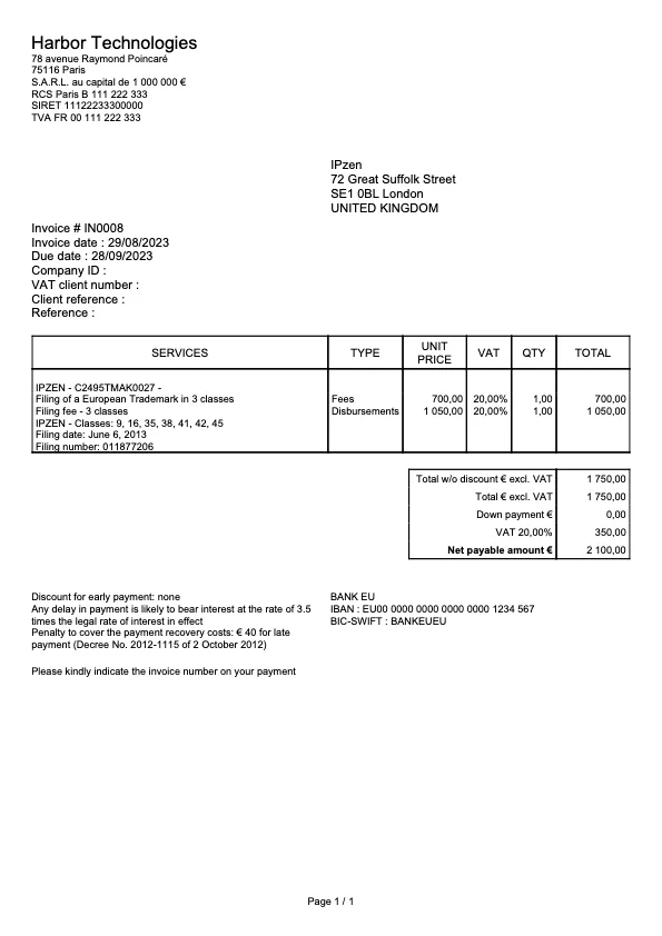 IPZEN invoice ENG