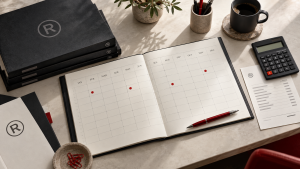 Homepage 11 Annual planner, trademark folders and calculator for preparing a trademark renewal budget.